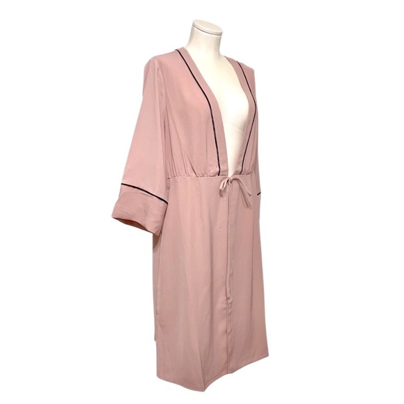 Dusty Rose chiffon kimono robe with black piping Plus Size 0X, 2X, 3X NWT - Picture 9 of 9